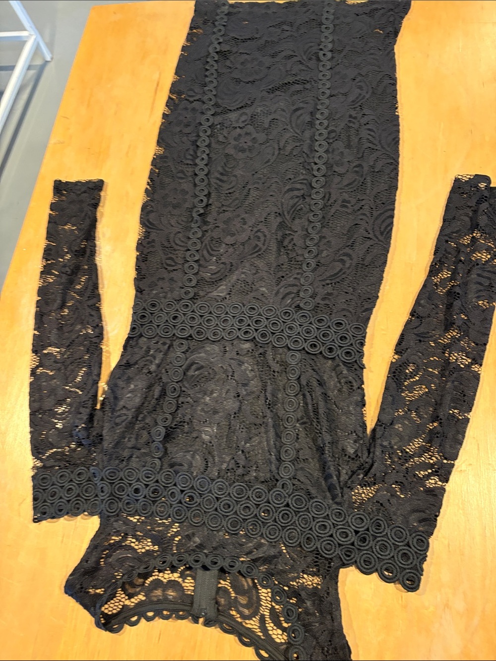 Bisou Bisou ~ Jet Black Lace Long Sleeve Dress Crochet Lace Cold shoulder